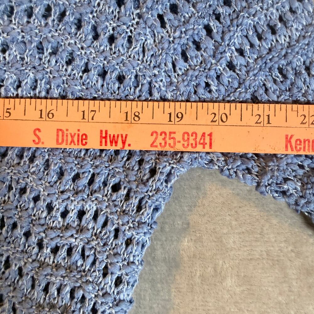 Lulu’s Blue Crochet Knit Cardigan Button Front Lightweight Sweater Medium - Picture 6 of 8